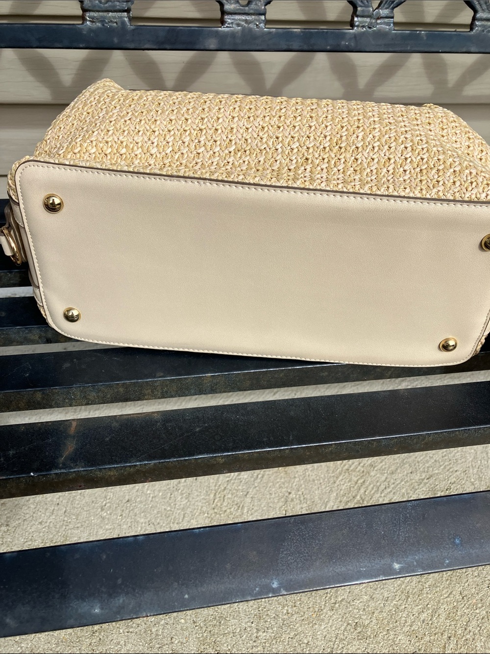Tommy Bahama Cream-Trim Straw Satchel with Flamingo Embroidery - Picture 6 of 6